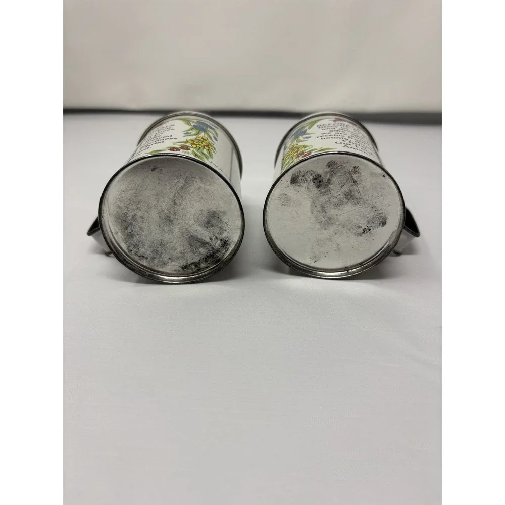 Vintage Tin Salt & Pepper Shakers Grace Before & After Meal Prayers 1950 MCM